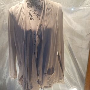 Chico's Light Taupe Open-Front Draped Cardigan